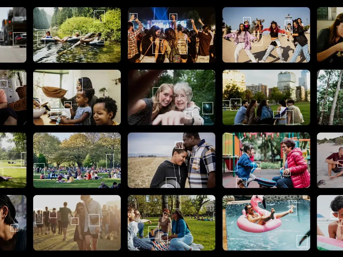 A collage of diverse groups engaging in activities, swimming, dancing, eating, and embracing